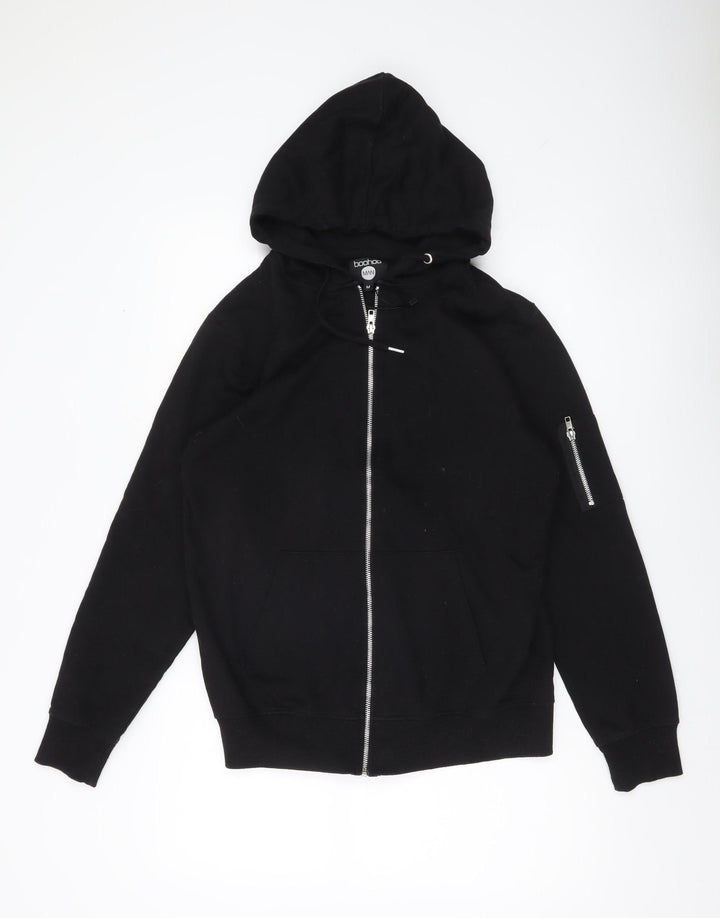 boohooMAN Men’s Black Full Zip Hoodie Size M Regular Fit Long Sleeve