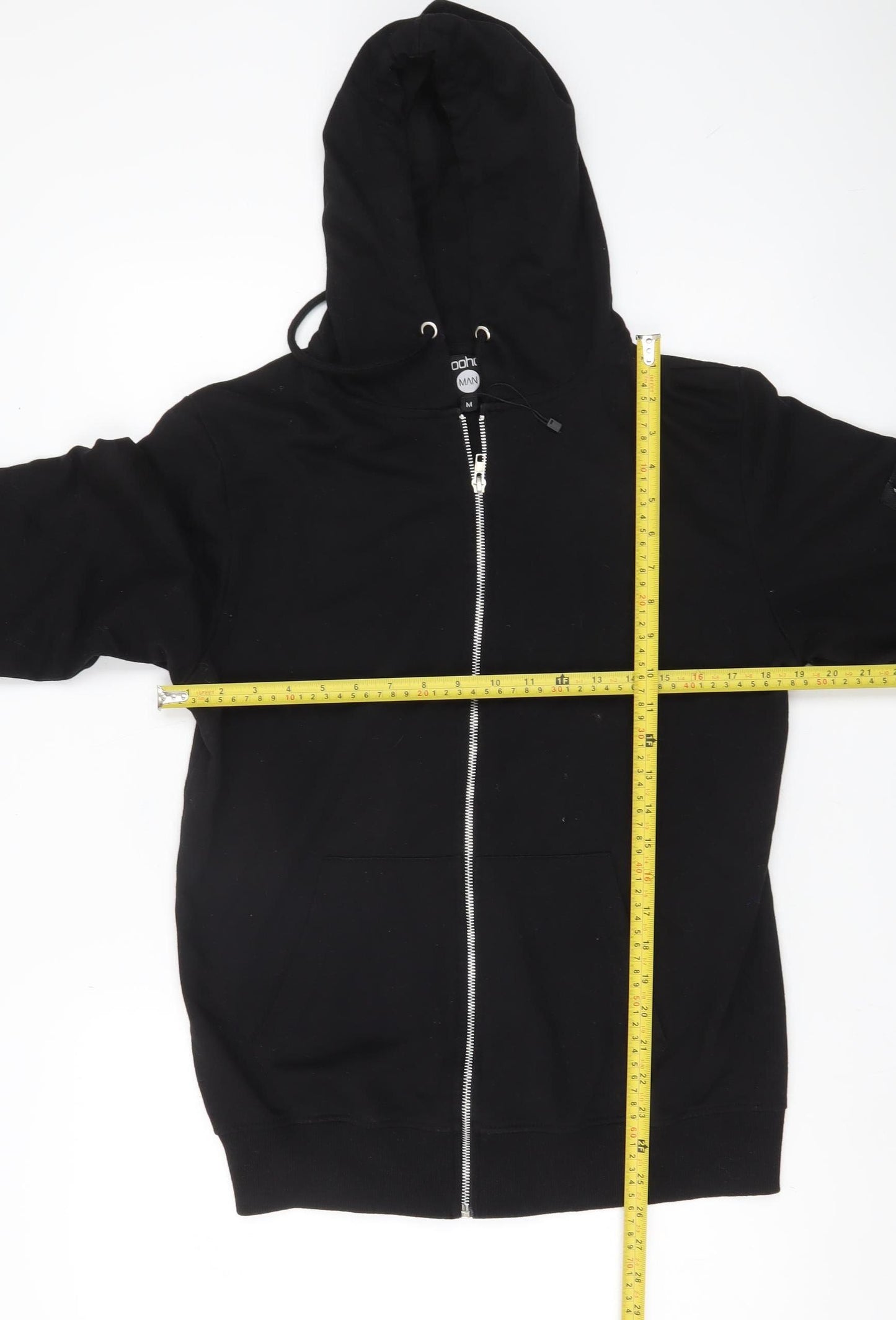 boohooMAN Men’s Black Full Zip Hoodie Size M Regular Fit Long Sleeve