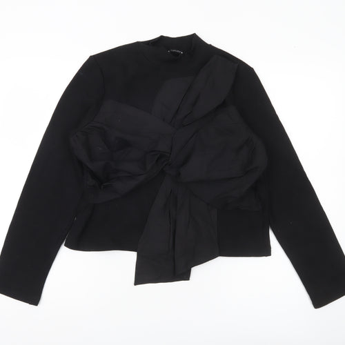 Zara Women Black Long Sleeve Bow Accent Blouse Size S