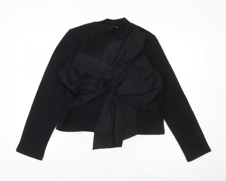 Zara Women Black Long Sleeve Bow Accent Blouse Size S
