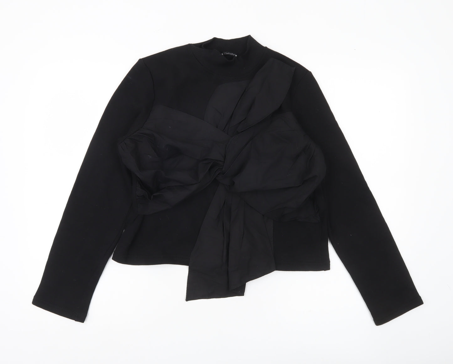 Zara Women Black Long Sleeve Bow Accent Blouse Size S