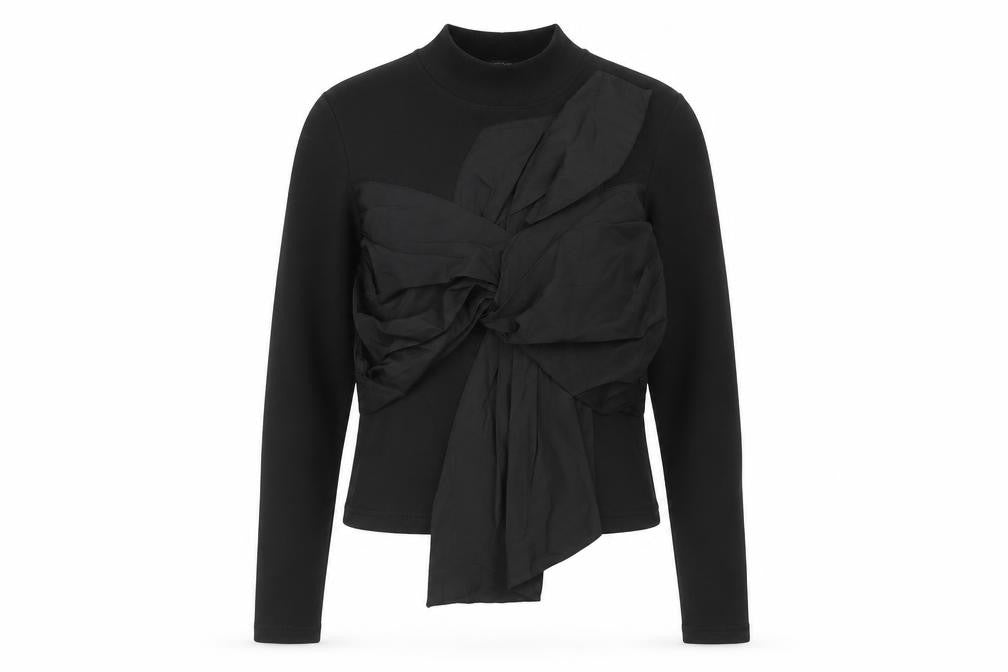 Front view of Zara Women Black Long Sleeve Bow Accent Blouse, size S