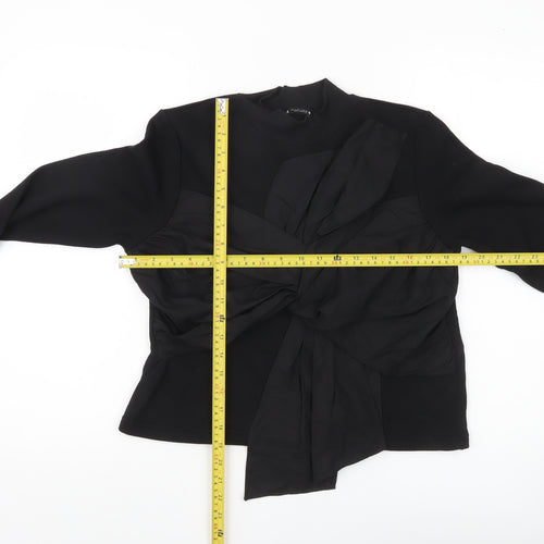 Zara Women Black Long Sleeve Bow Accent Blouse Size S