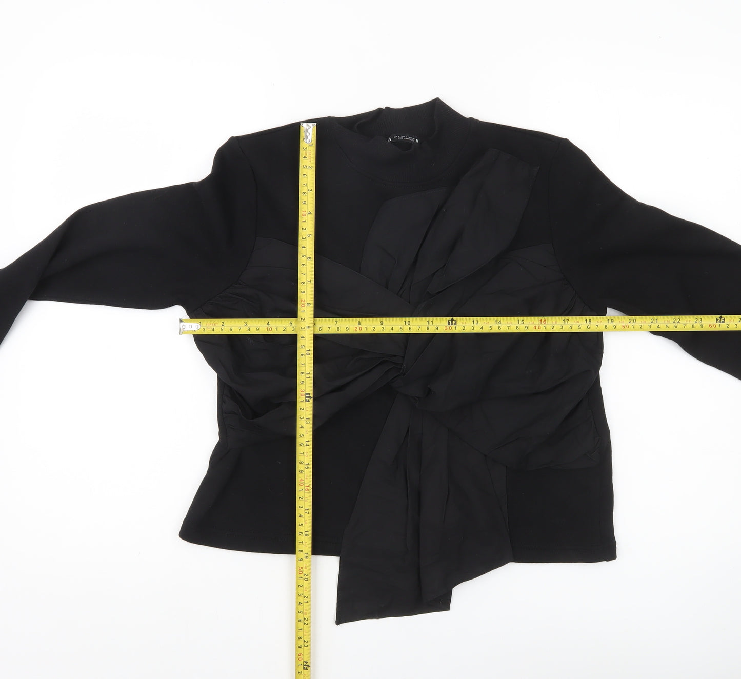 Zara Women Black Long Sleeve Bow Accent Blouse Size S