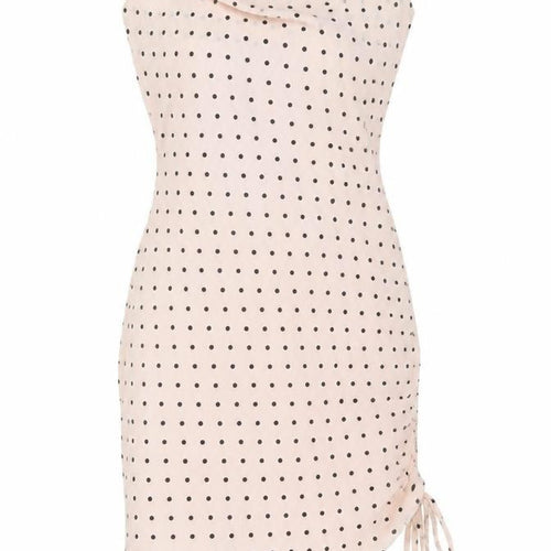 Nasty Gal Women’s Beige Polka Dot Bodycon Dress UK 12 Sleeveless Cowl Neck