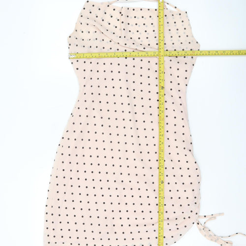Nasty Gal Women’s Beige Polka Dot Bodycon Dress UK 12 Sleeveless Cowl Neck