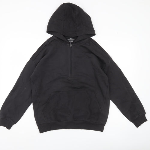 Marks and Spencer Boys Black Hoodie 12-13 Yrs Regular Fit Pullover