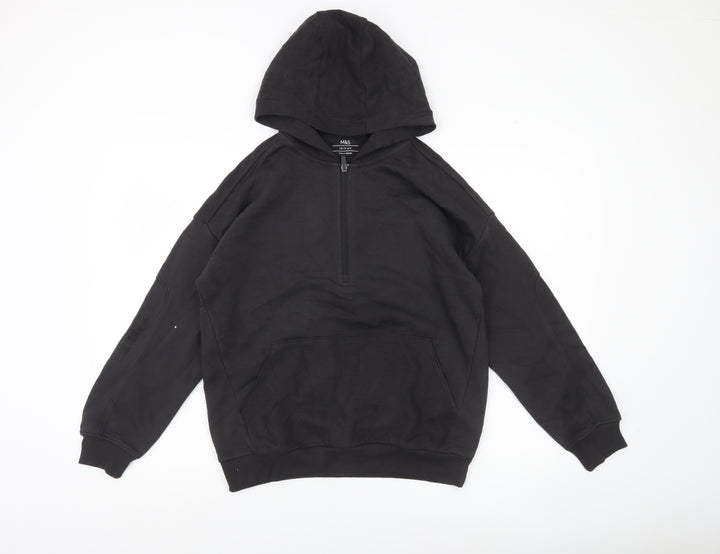 Marks and Spencer Boys Black Hoodie 12-13 Yrs Regular Fit Pullover