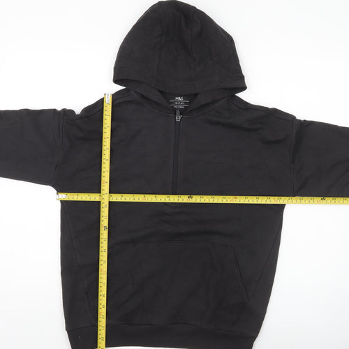 Marks and Spencer Boys Black Hoodie 12-13 Yrs Regular Fit Pullover