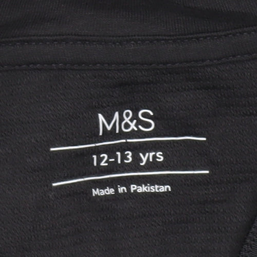 Marks and Spencer Boys Black Hoodie 12-13 Yrs Regular Fit Pullover