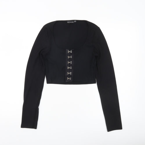 PrettyLittleThing Women’s Black Size 10 Cropped Long Sleeve Hook Top