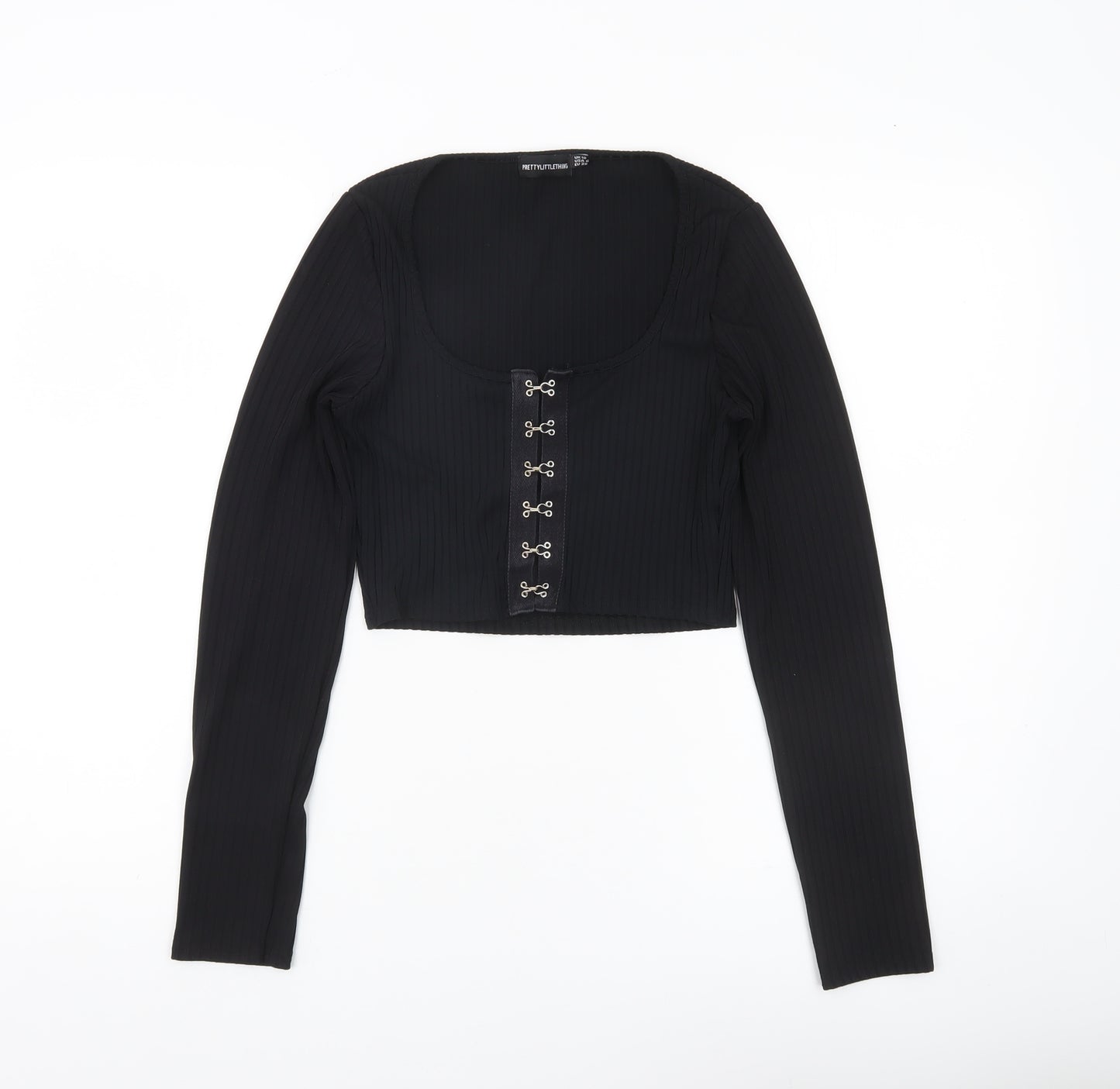 PrettyLittleThing Women’s Black Size 10 Cropped Long Sleeve Hook Top