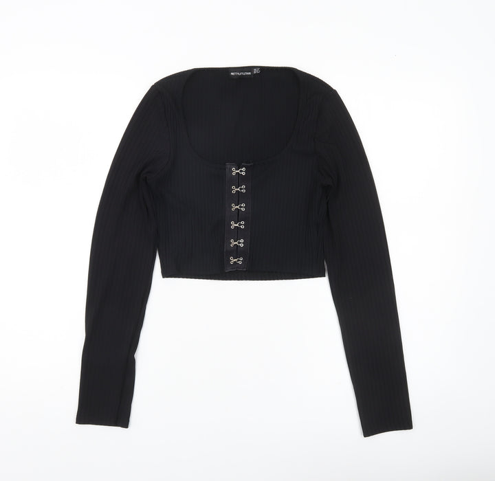 PrettyLittleThing Women’s Black Size 10 Cropped Long Sleeve Hook Top