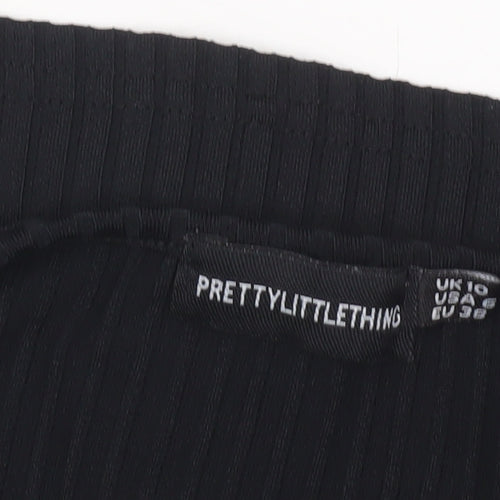 PrettyLittleThing Women’s Black Size 10 Cropped Long Sleeve Hook Top
