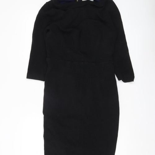 Boden Women Black Sheath Knee Length Dress Size 10 3/4 Sleeve Lined