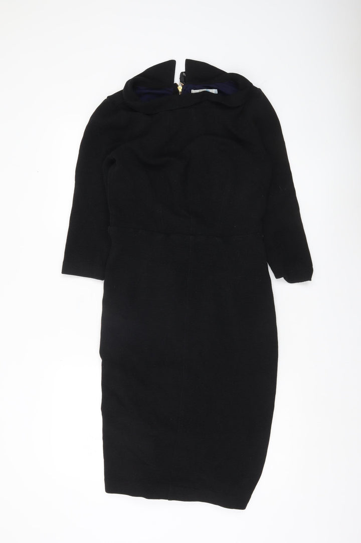 Boden Women Black Sheath Knee Length Dress Size 10 3/4 Sleeve Lined