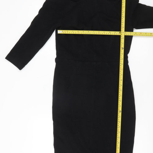 Boden Women Black Sheath Knee Length Dress Size 10 3/4 Sleeve Lined