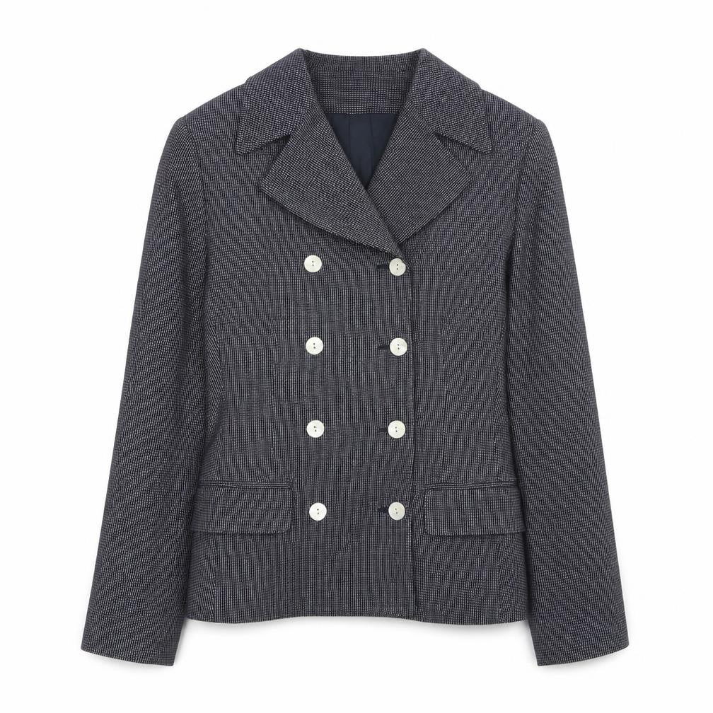 Front view of Class women’s blue, size UK 12, double-breasted wool suit jacket