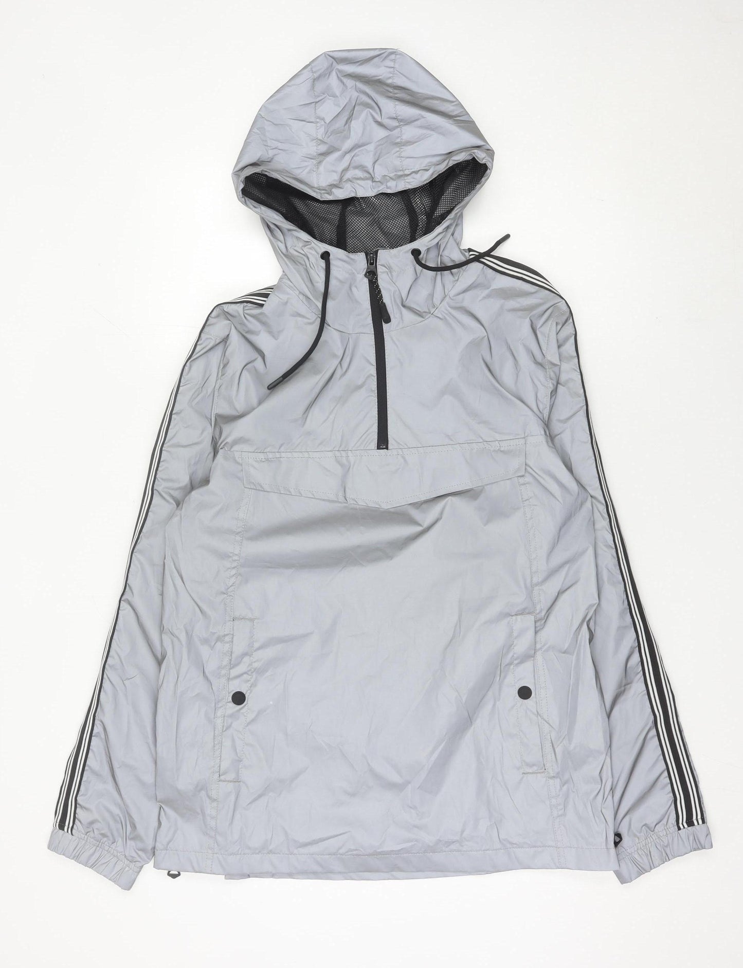 Brave Soul Men’s Grey Hooded Anorak Jacket Size L Lightweight Polyester