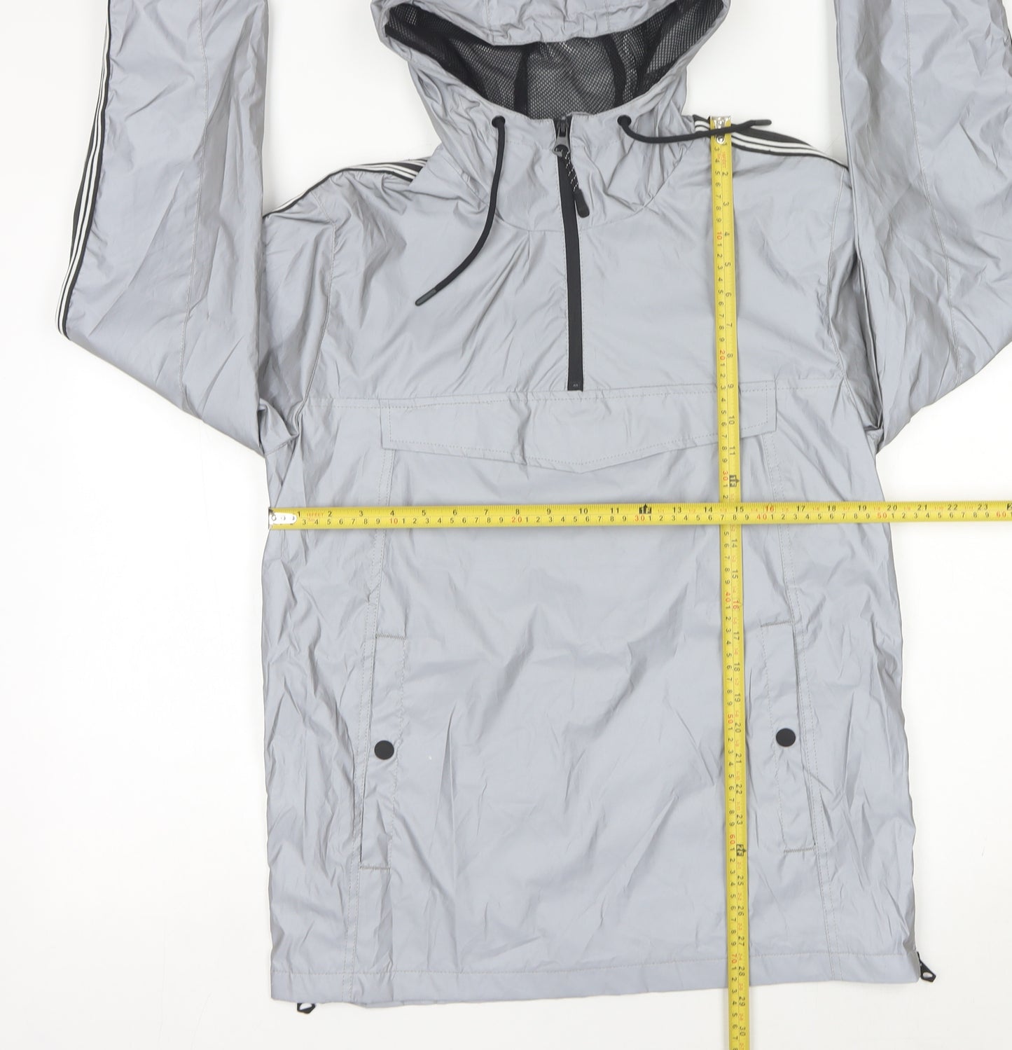 Brave Soul Men’s Grey Hooded Anorak Jacket Size L Lightweight Polyester