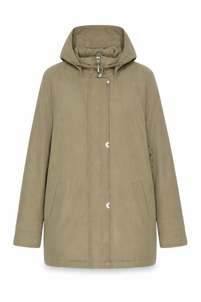 Front view of Classics women’s brown, size UK 12, mid-length hooded parka jacket
