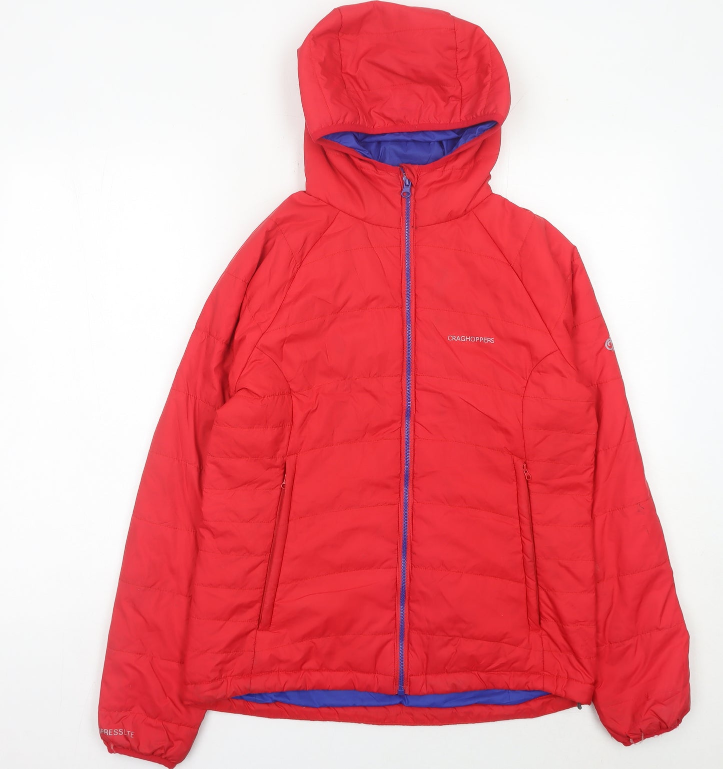 Craghoppers Womens Red Puffer Jacket Size 10 Hooded Insulated