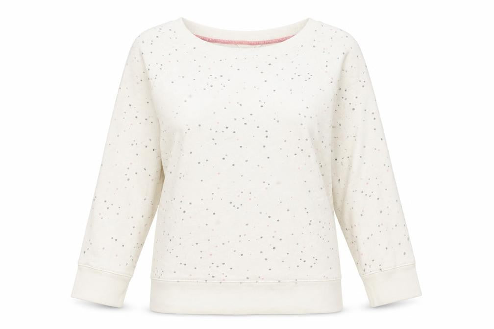 Front view of White Stuff Women Ivory Cotton Polka Dot Pullover Sweatshirt, size S
