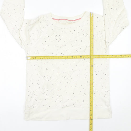 White Stuff Women Ivory Cotton Polka Dot Pullover Sweatshirt Size S