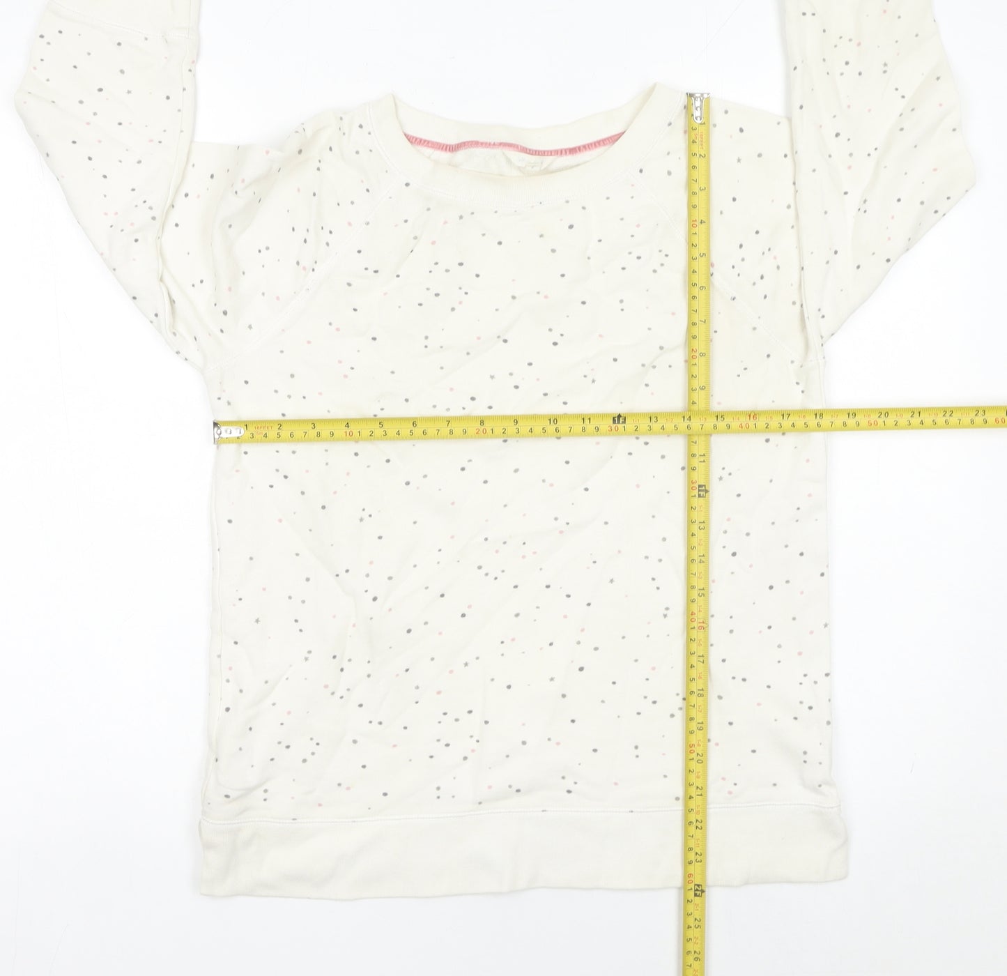 White Stuff Women Ivory Cotton Polka Dot Pullover Sweatshirt Size S