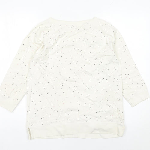 White Stuff Women Ivory Cotton Polka Dot Pullover Sweatshirt Size S