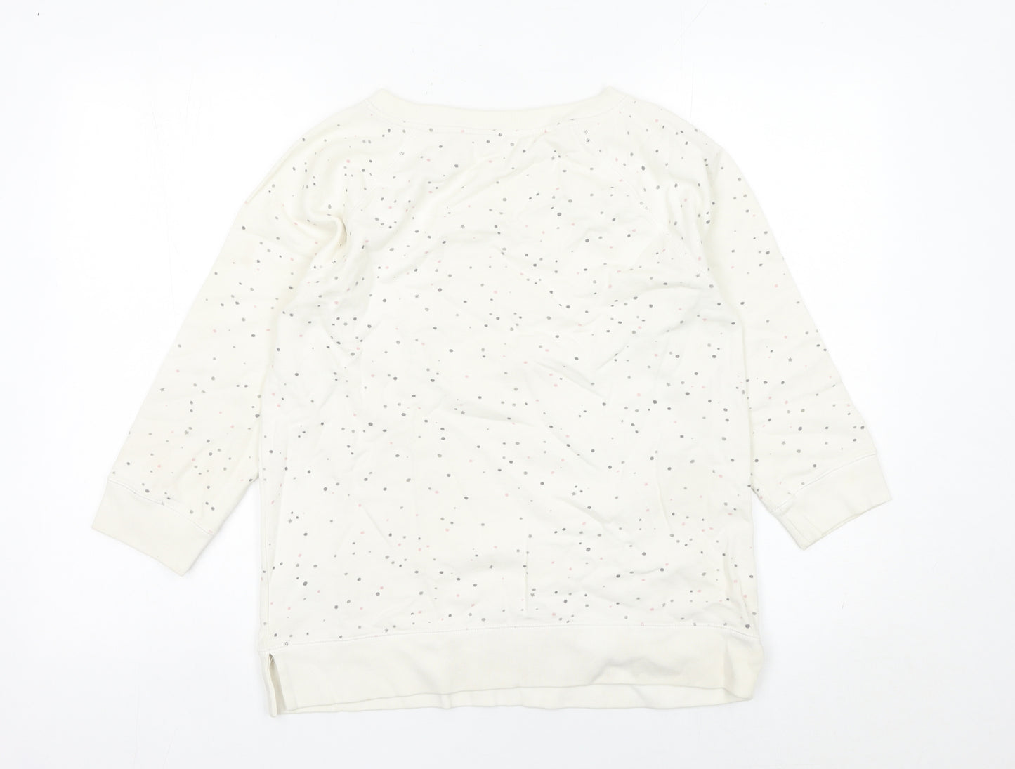 White Stuff Women Ivory Cotton Polka Dot Pullover Sweatshirt Size S