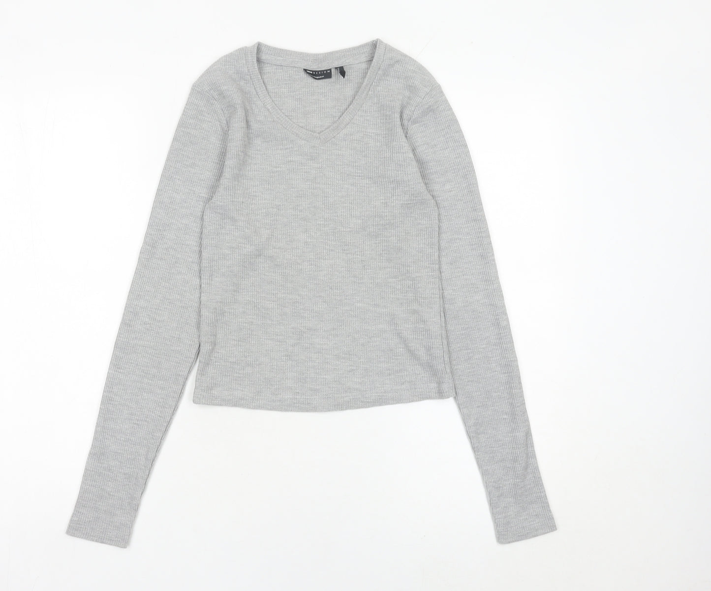 ASOS Design Women’s Grey Slim Fit Long Sleeve V-Neck Top Size S UK 8-10