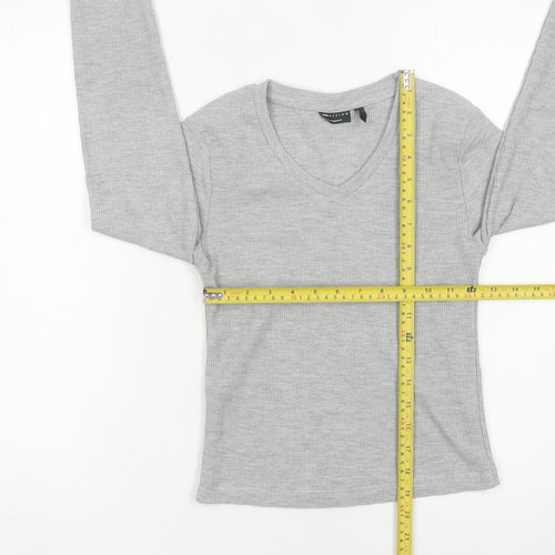 ASOS Design Women’s Grey Slim Fit Long Sleeve V-Neck Top Size S UK 8-10