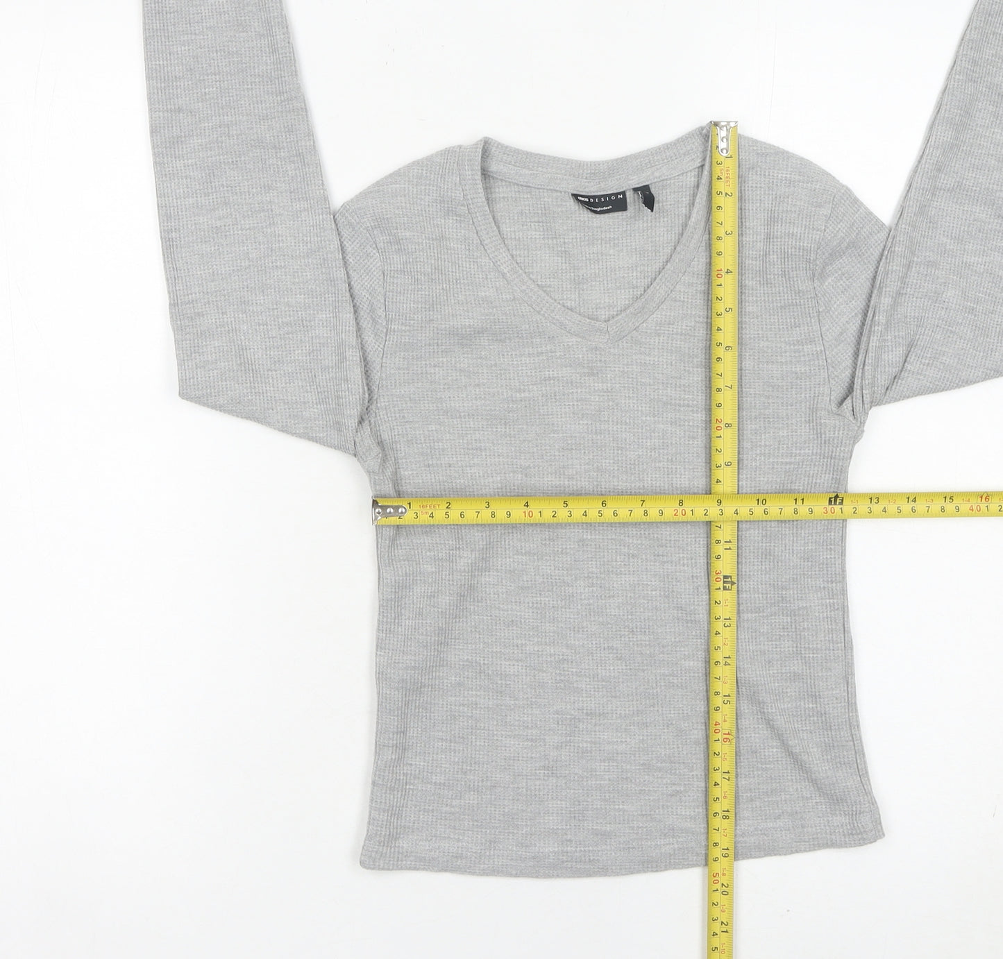ASOS Design Women’s Grey Slim Fit Long Sleeve V-Neck Top Size S UK 8-10