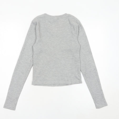 ASOS Design Women’s Grey Slim Fit Long Sleeve V-Neck Top Size S UK 8-10