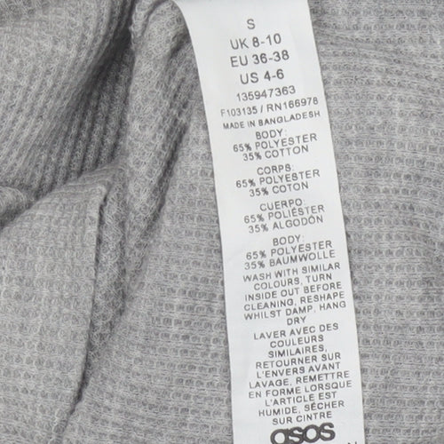 ASOS Design Women’s Grey Slim Fit Long Sleeve V-Neck Top Size S UK 8-10