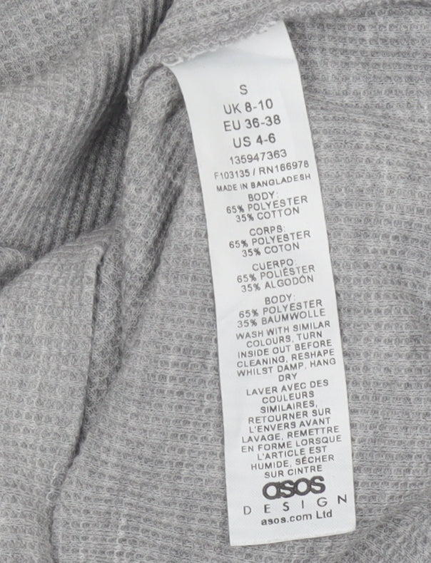 ASOS Design Women’s Grey Slim Fit Long Sleeve V-Neck Top Size S UK 8-10