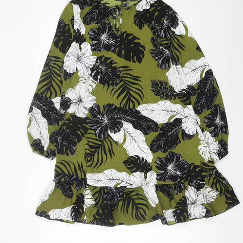 Papaya Women’s Green Floral Shift Dress Size 12 Ruffle Hem