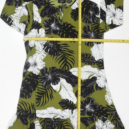 Papaya Women’s Green Floral Shift Dress Size 12 Ruffle Hem
