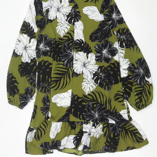 Papaya Women’s Green Floral Shift Dress Size 12 Ruffle Hem