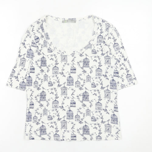 Marks and Spencer Womens White Bird Print Cotton T-Shirt UK 8