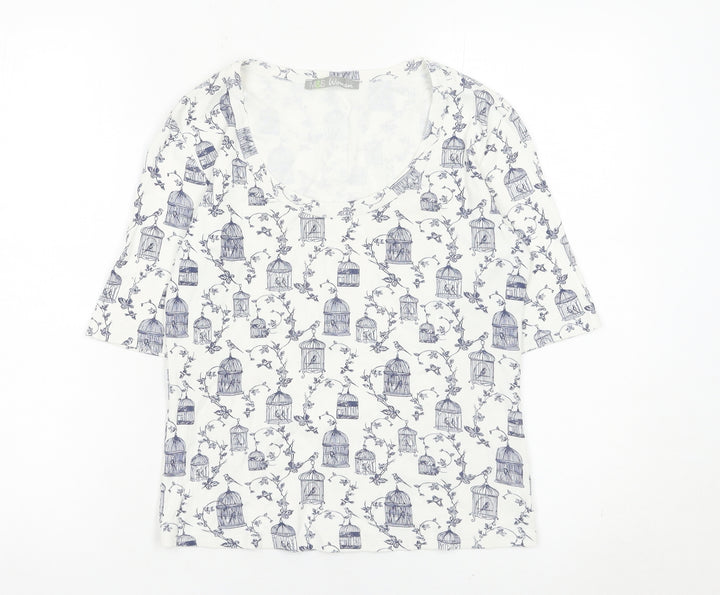 Marks and Spencer Womens White Bird Print Cotton T-Shirt UK 8