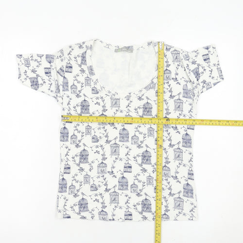 Marks and Spencer Womens White Bird Print Cotton T-Shirt UK 8