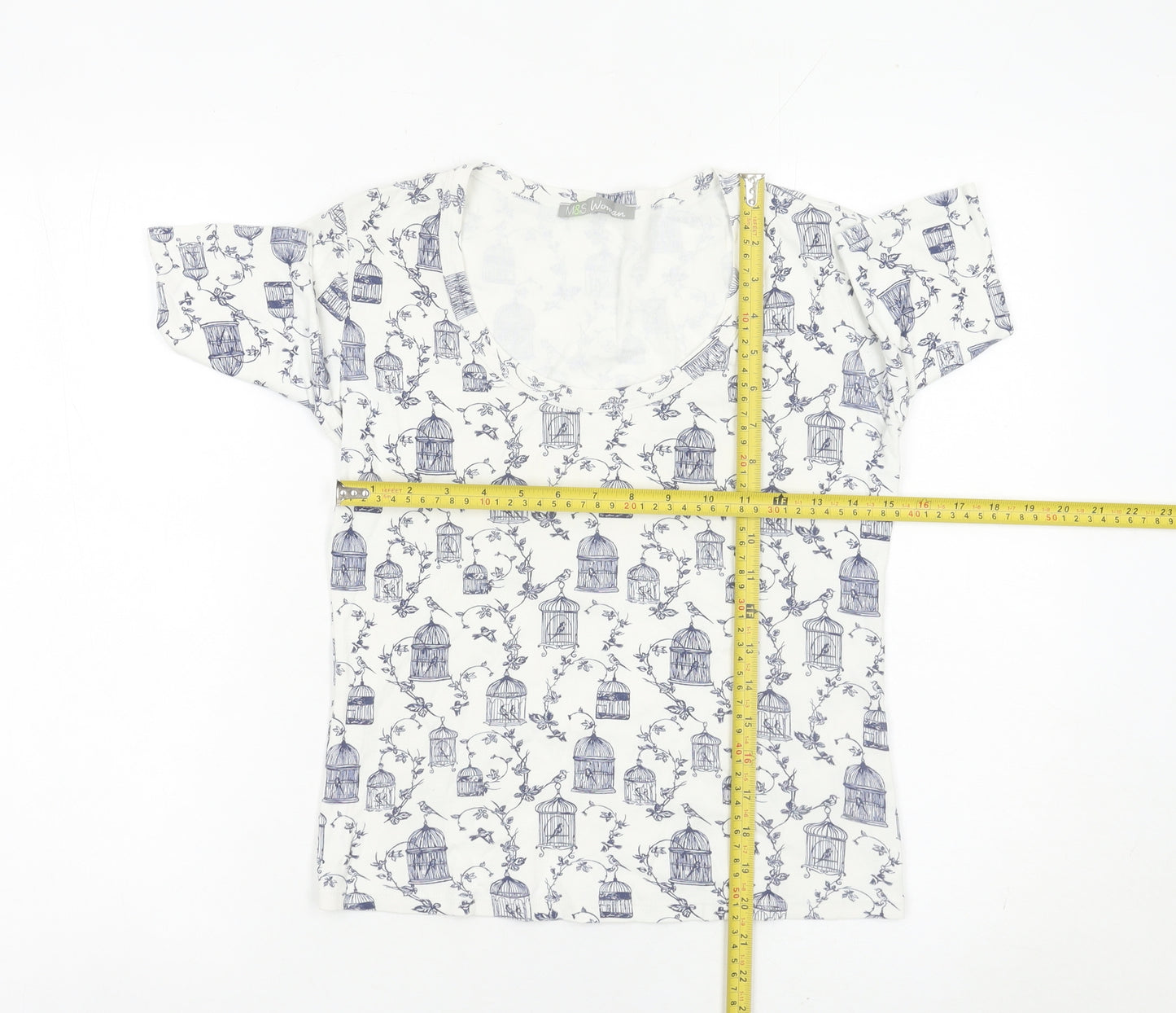 Marks and Spencer Womens White Bird Print Cotton T-Shirt UK 8