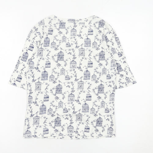 Marks and Spencer Womens White Bird Print Cotton T-Shirt UK 8