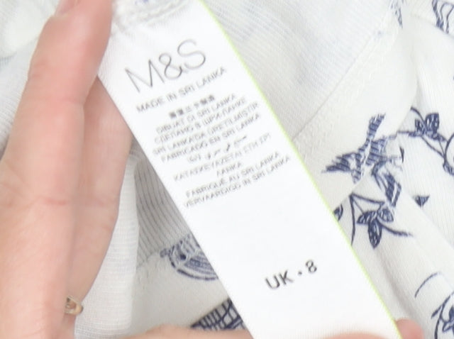 Marks and Spencer Womens White Bird Print Cotton T-Shirt UK 8