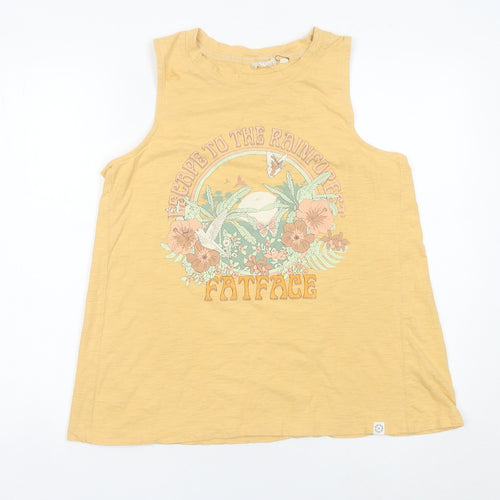 Fat Face Womens Yellow Floral Retro Print Tank Top UK 14 Cotton