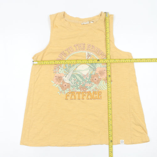 Fat Face Womens Yellow Floral Retro Print Tank Top UK 14 Cotton