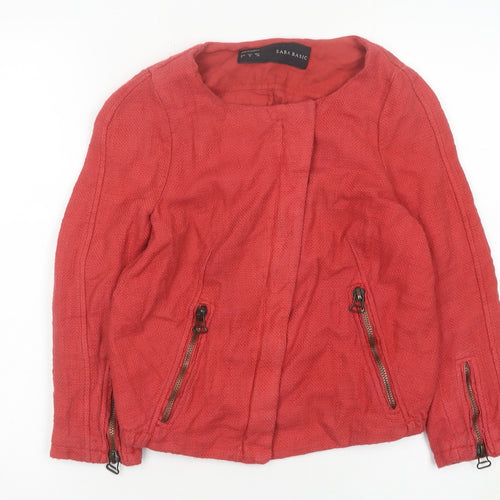 Zara Basic Women’s Red Cotton Linen Jacket Size S Casual Zip