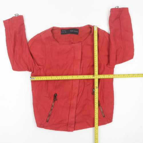 Zara Basic Women’s Red Cotton Linen Jacket Size S Casual Zip